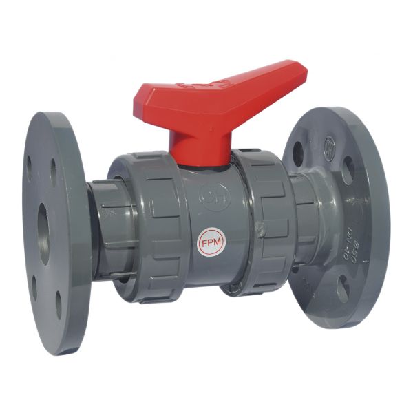 2 WAY BALL VALVE DOUBLE UNIÓN PTFE WITH FLANGES FPM