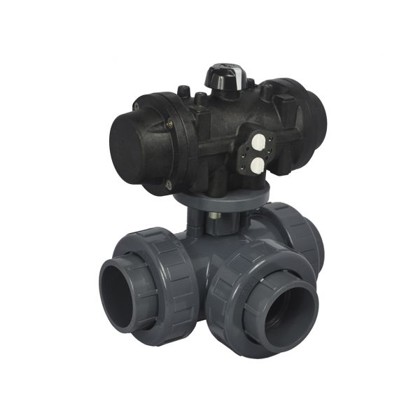 3 WAY T PORT BALL VALVE PTFE - SOLVENT - EPDM O'RINGS with A/N D/E